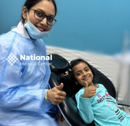 Nano teeth whitening before and after comparison at National Medical Center Dubai